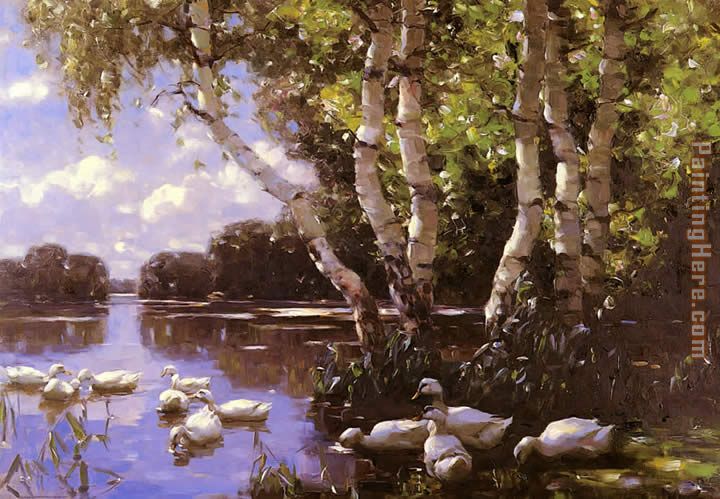 Alexander Koester Elf Enten Unter Birken Und Im Wasser